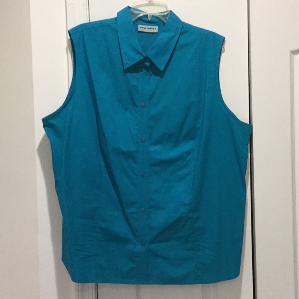 💯 cotton turquoise sleeveless blouse worn once 3x
